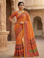 Orange Georgette Saree for women - full front view | Snyvia