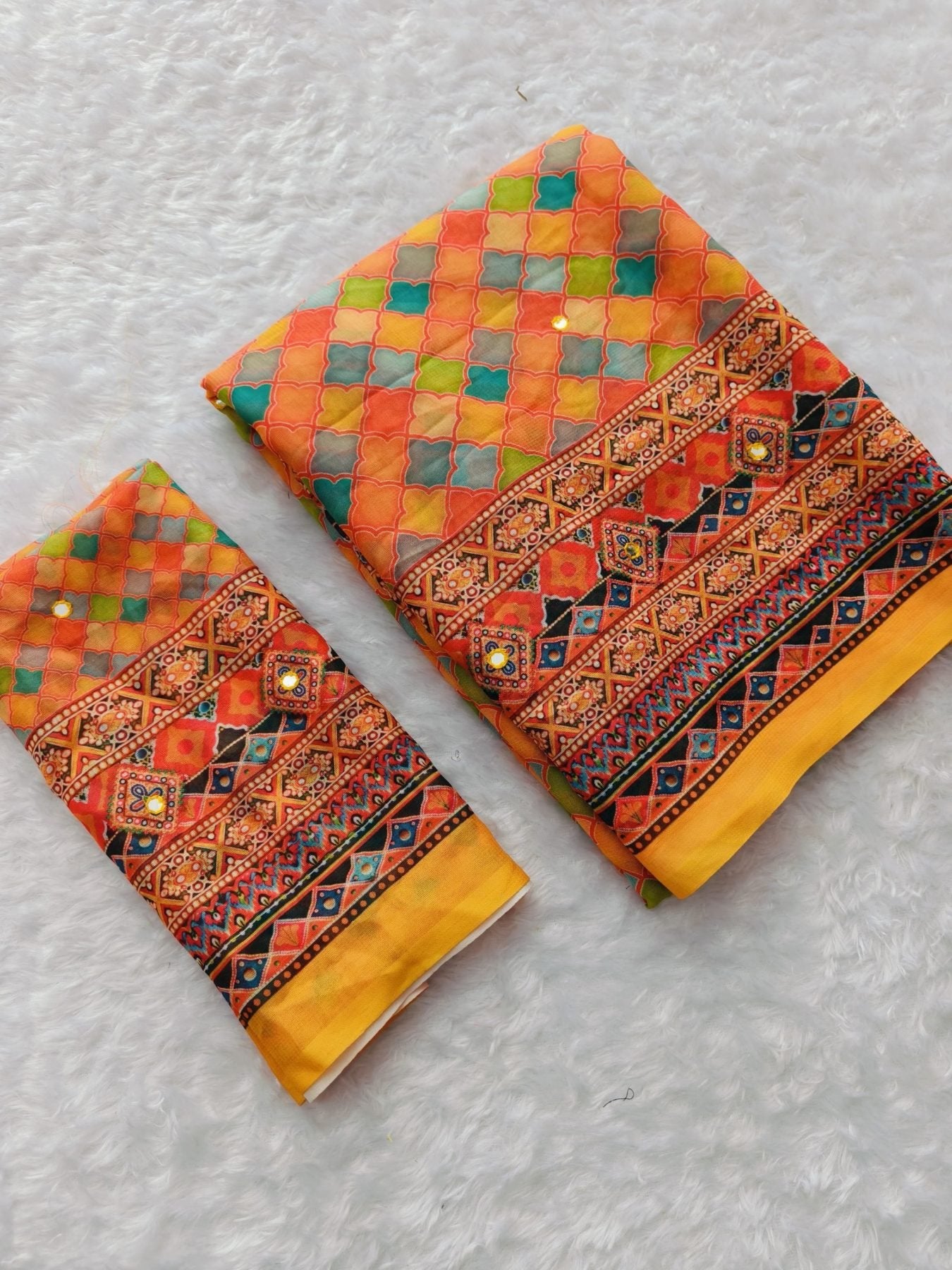 Orange Georgette Saree - blouse and border close-up
