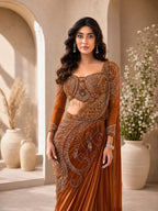 Orange Silk Saree - drape and pallu detail