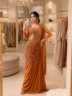 Orange Silk Saree - fabric texture close-up
