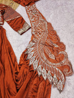 Orange Silk Saree - embroidery work detail