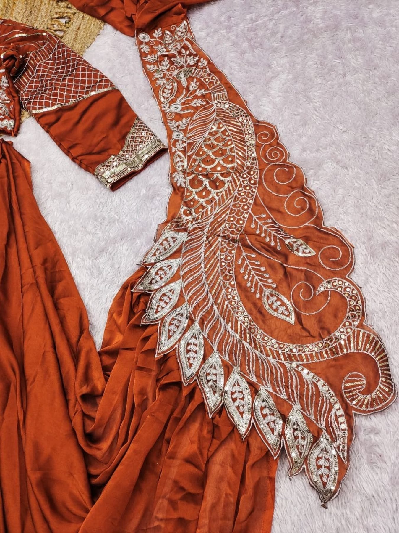 Orange Silk Saree - embroidery work detail