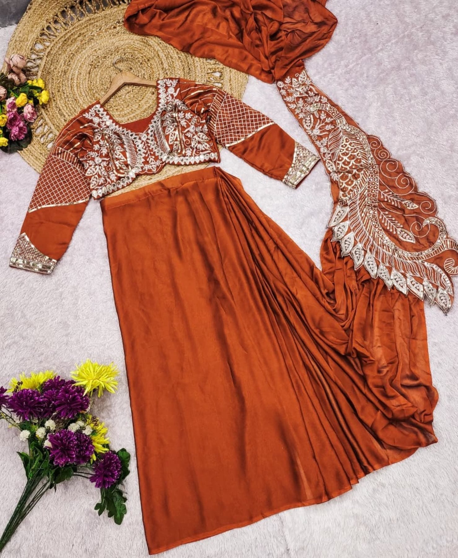 Orange Silk Saree - pallu design detail