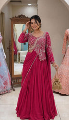 Blue Rangoli Lehenga Choli with Embroidery Sequence Work For Special Occasions full drape view