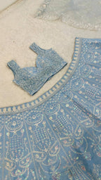 Blue Slub Silk Lehenga Choli with Rainbow Sequins Work for Wedding Wear styling view