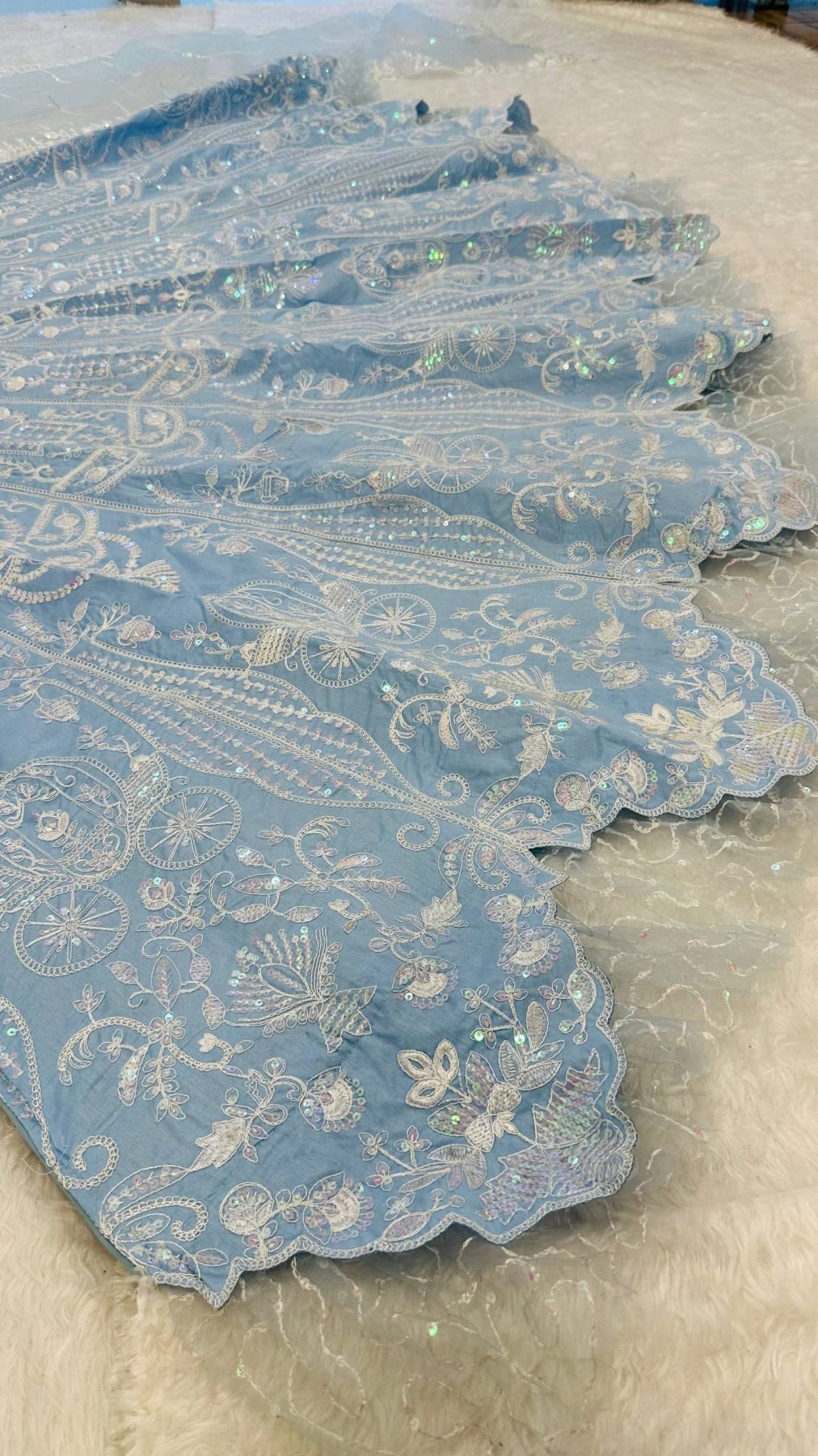 Blue Slub Silk Lehenga Choli with Rainbow Sequins Work for Wedding Wear colour variant view