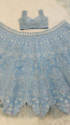 Blue Slub Silk Lehenga Choli with Rainbow Sequins Work for Wedding Wear front view