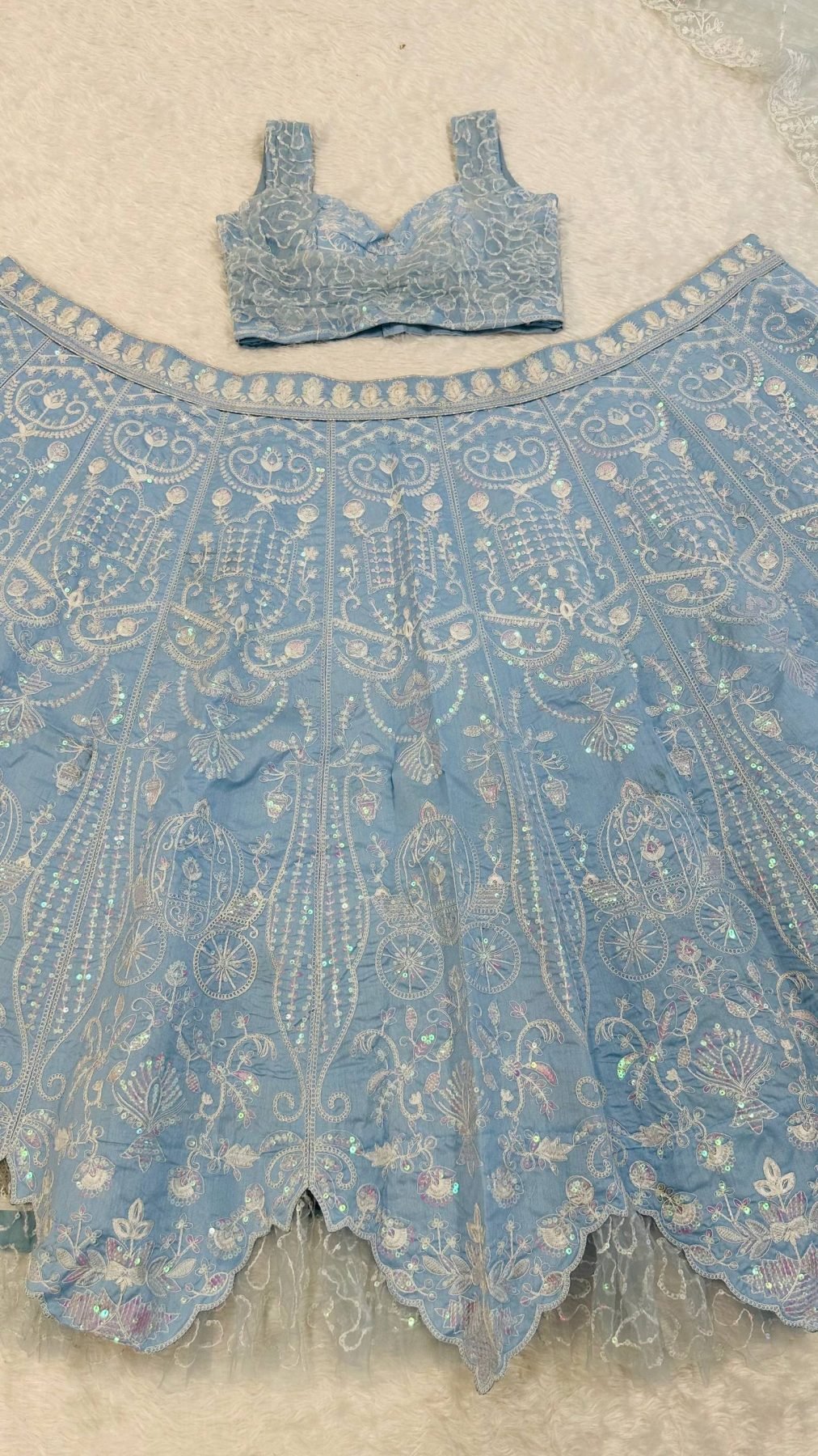 Blue Slub Silk Lehenga Choli with Rainbow Sequins Work for Wedding Wear front view