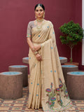 Cream Cotton Saree for women - full front view | Snyvia