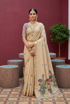 Cream Cotton Saree - drape and pallu detail