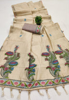 Cream Cotton Saree - side drape view
