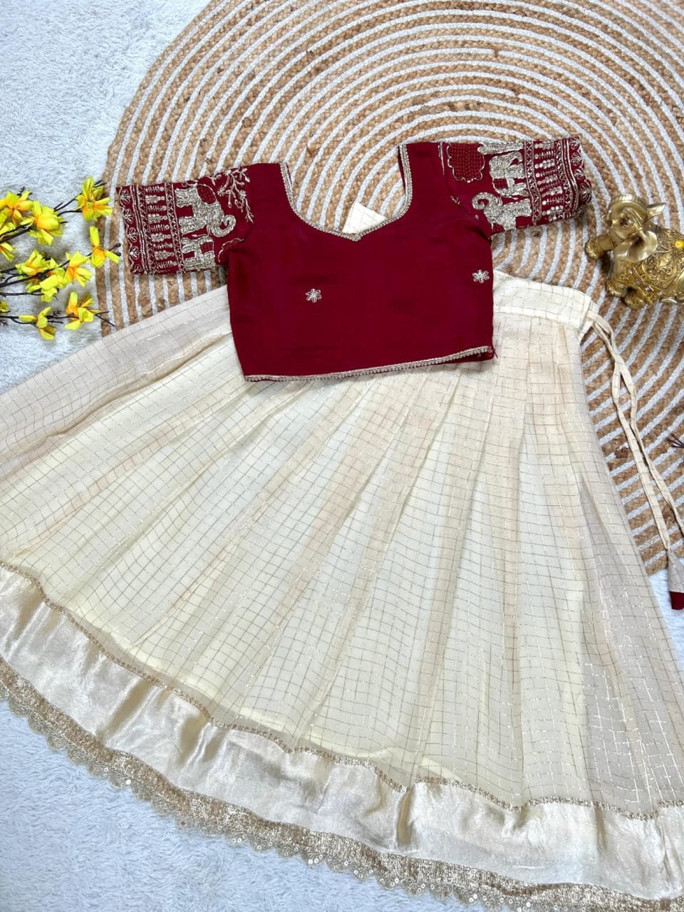 Kids Party Wear Lehenga Choli for Special Occasions embroidery close-up