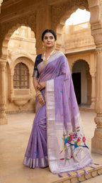 Purple Cotton Saree - drape and pallu detail