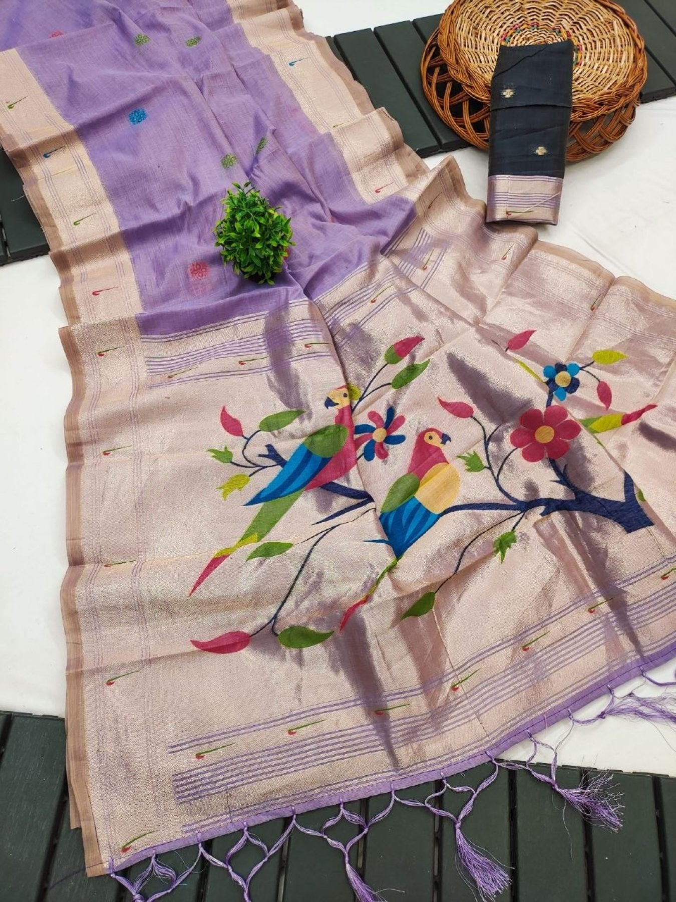 Purple Cotton Saree - side drape view