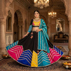 Black Remarkable Heavy Flare Cotton Lehenga with Sequence Dupatta full drape view