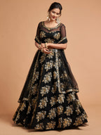 Black Remarkable Soft Net Bridal Lehenga with Zari Sequins Work full drape view