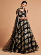 Black Remarkable Soft Net Bridal Lehenga with Zari Sequins Work styling view