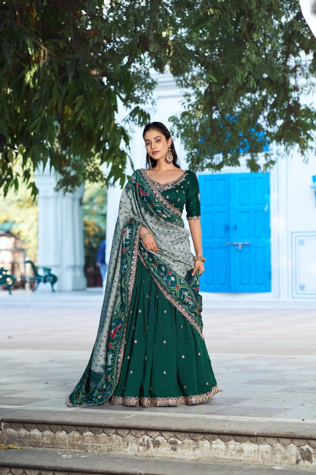 Black Remarkable Wedding Wear Lehenga Set with Embroidered Blouse and Dupatta full drape view