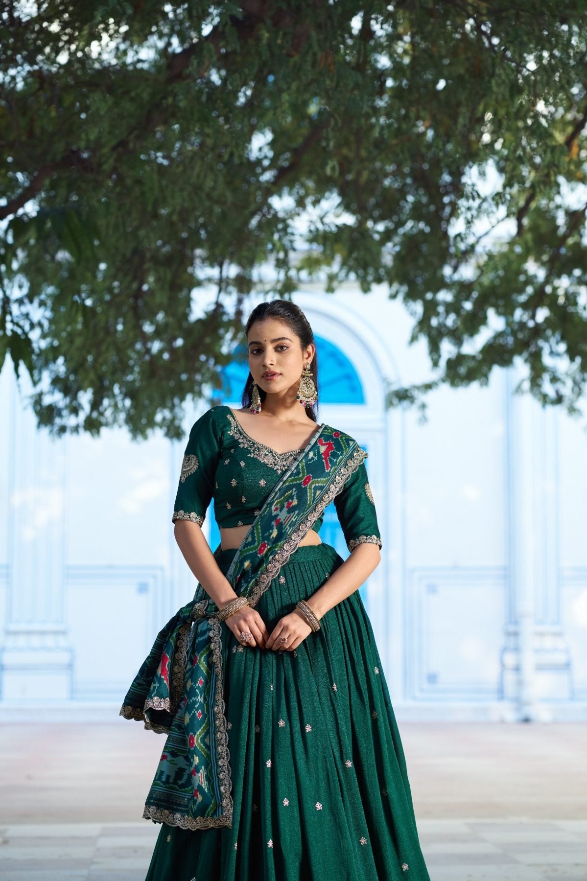 Remarkable Wedding Wear Lehenga Set with Embroidered Blouse and Dupatta embroidery close-up