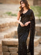 Black Georgette Saree for women - full front view | Snyvia