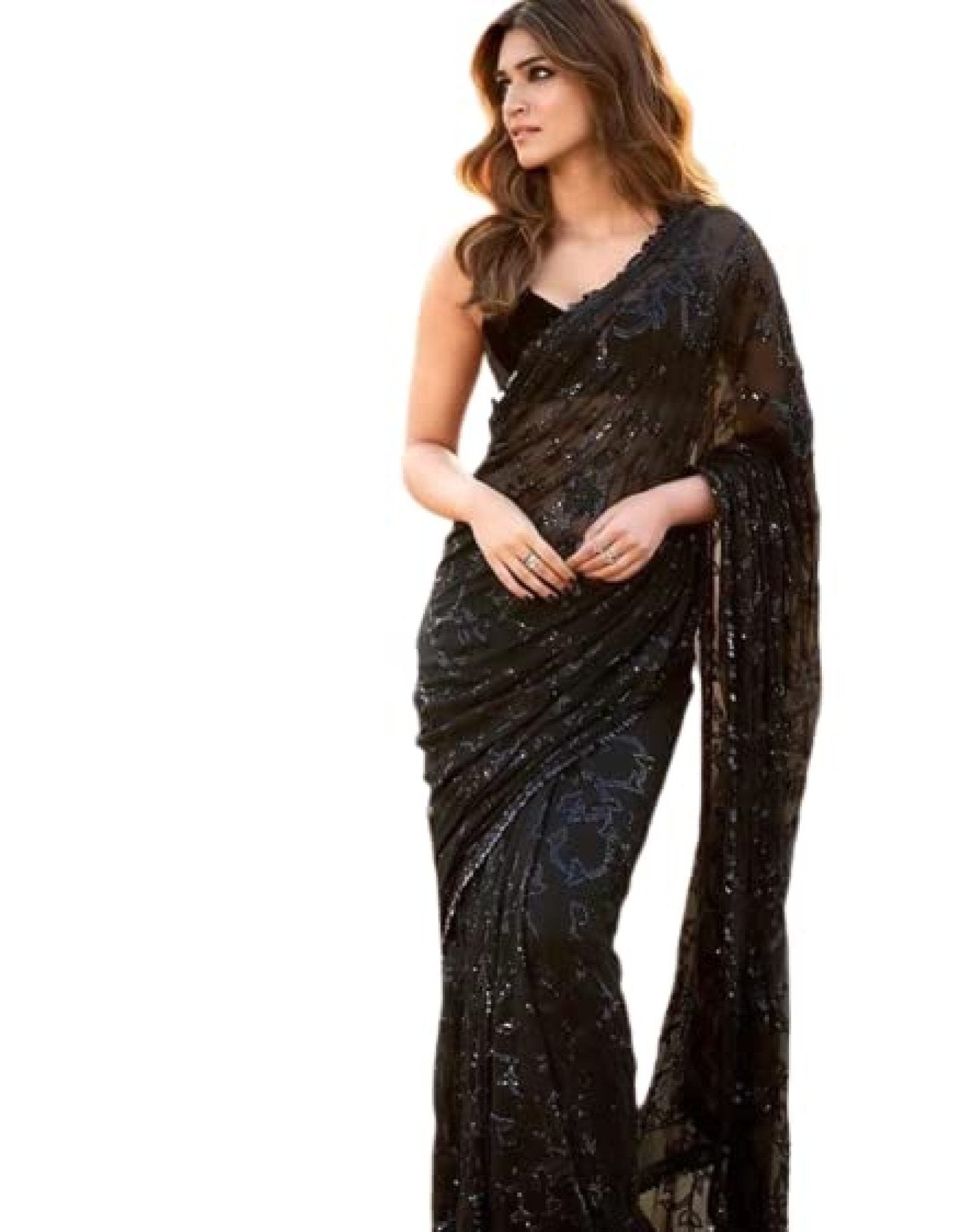 Black Georgette Saree - drape and pallu detail