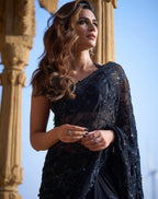Black Georgette Saree - Embroidery back view