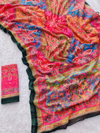 Pink Georgette Saree - blouse and border close-up