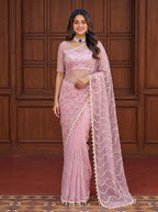 Pink Net Saree - drape and pallu detail