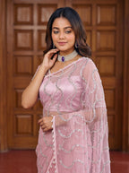 Pink Net Saree - fabric texture close-up