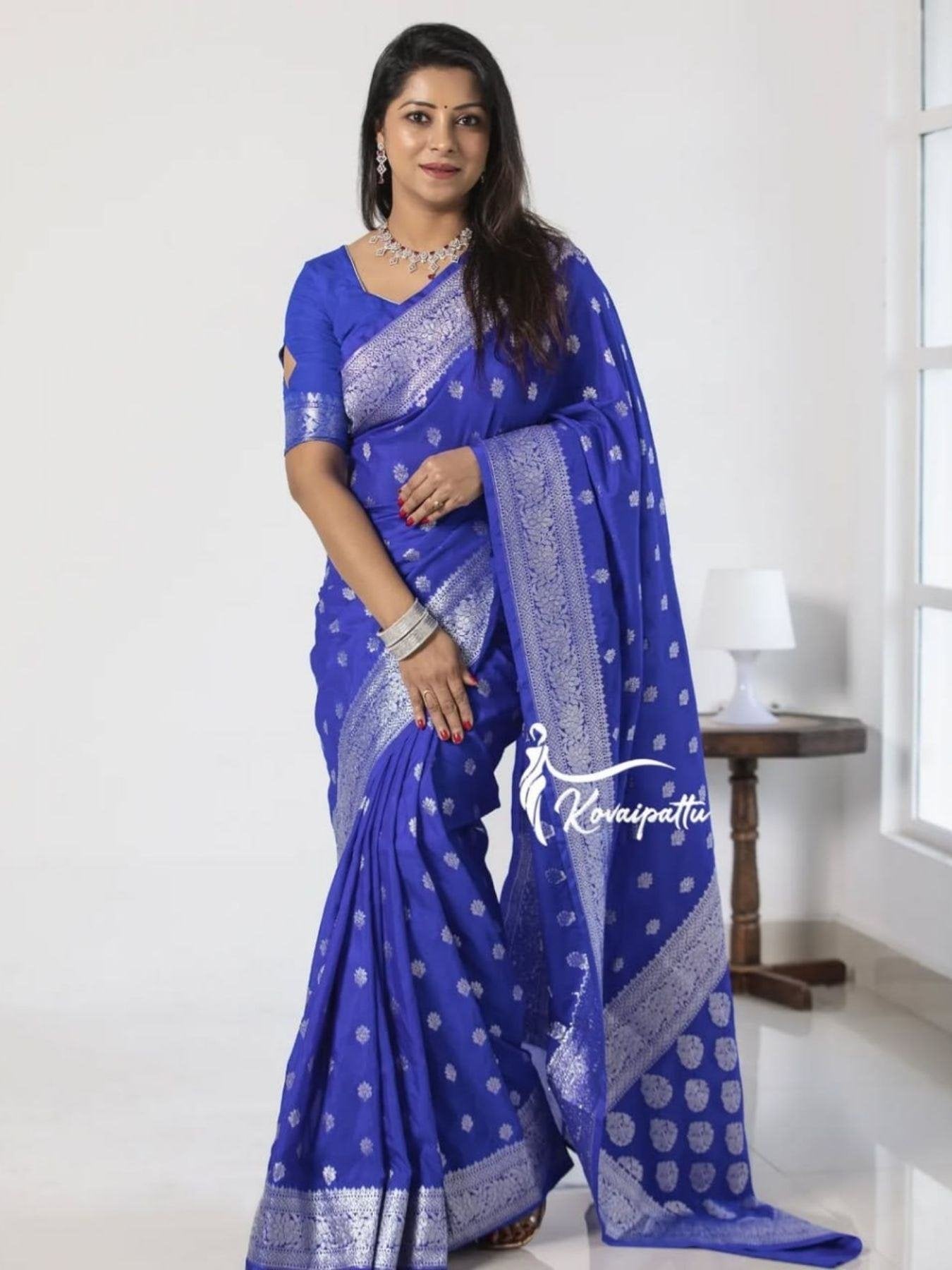 Silver Banarasi Saree for women - full front view | Snyvia