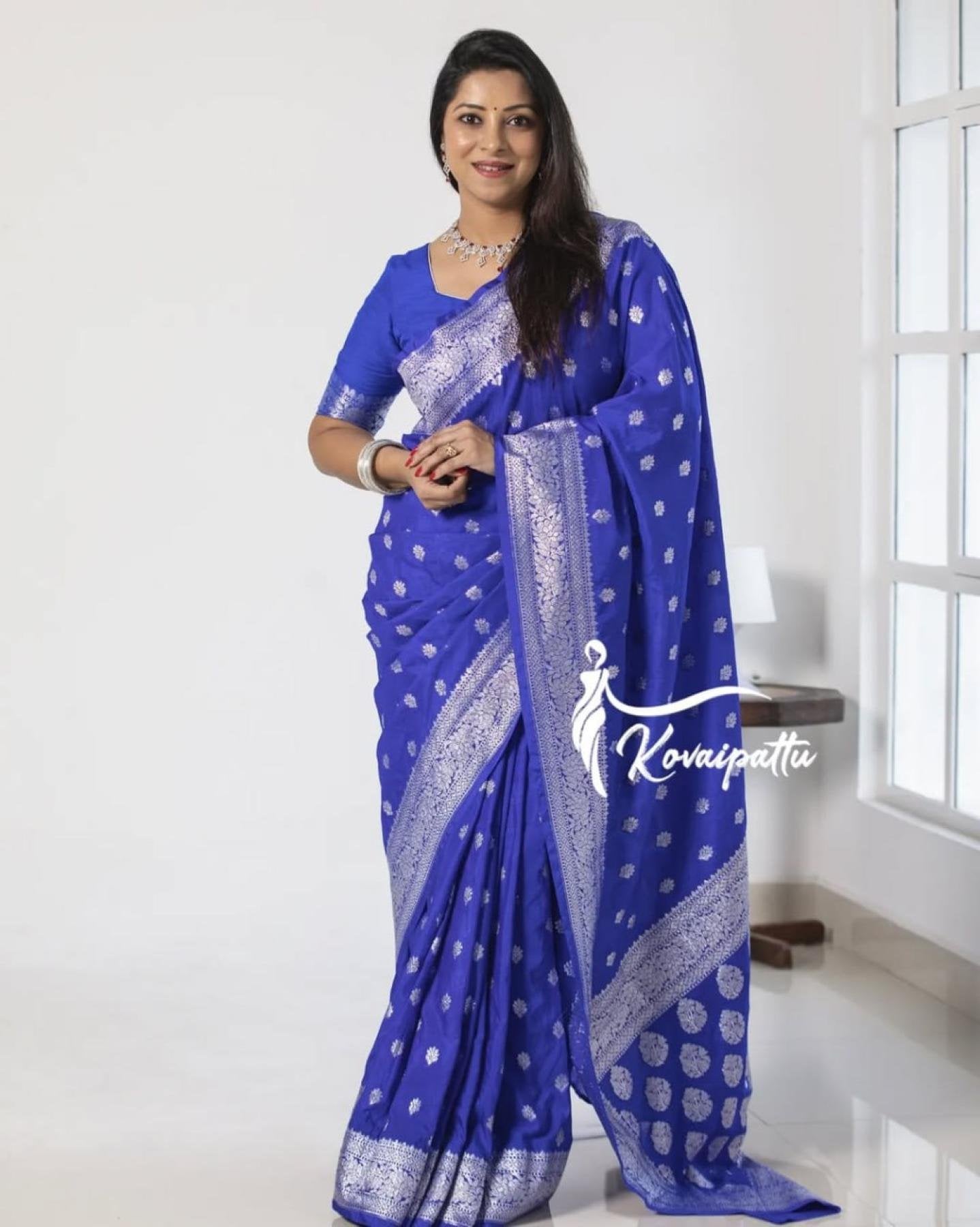 Silver Banarasi Saree - drape and pallu detail
