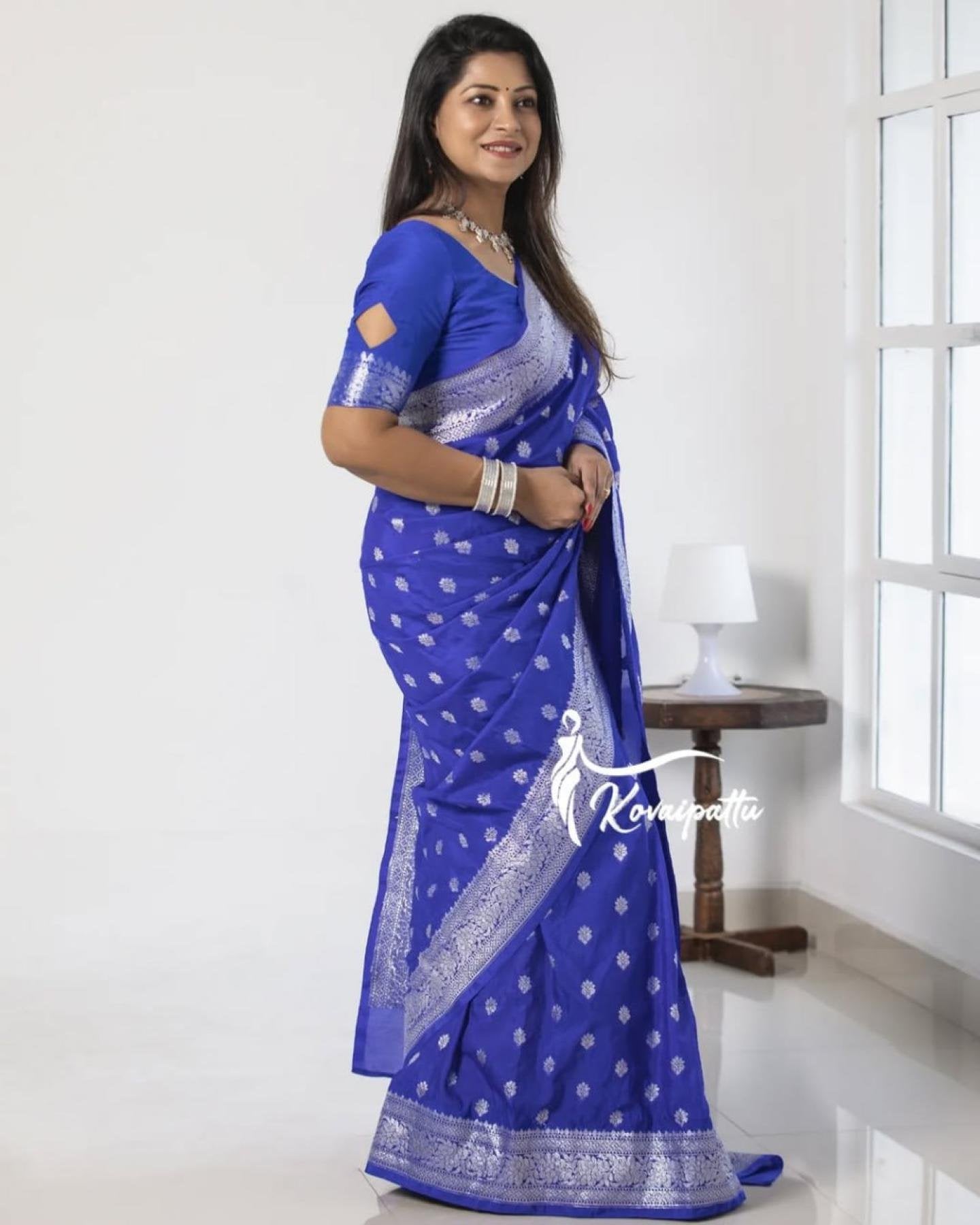 Silver Banarasi Saree - side drape view