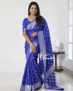 Silver Banarasi Saree - fabric texture close-up