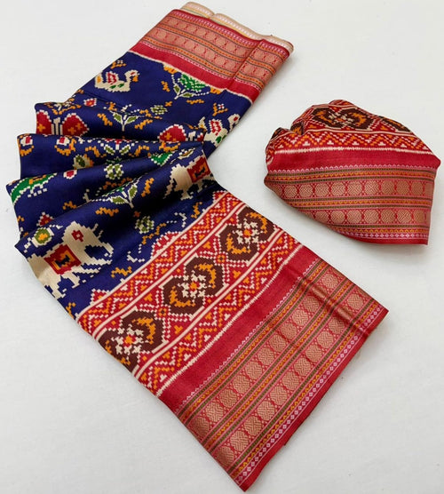Blue Patola Saree - drape and pallu detail
