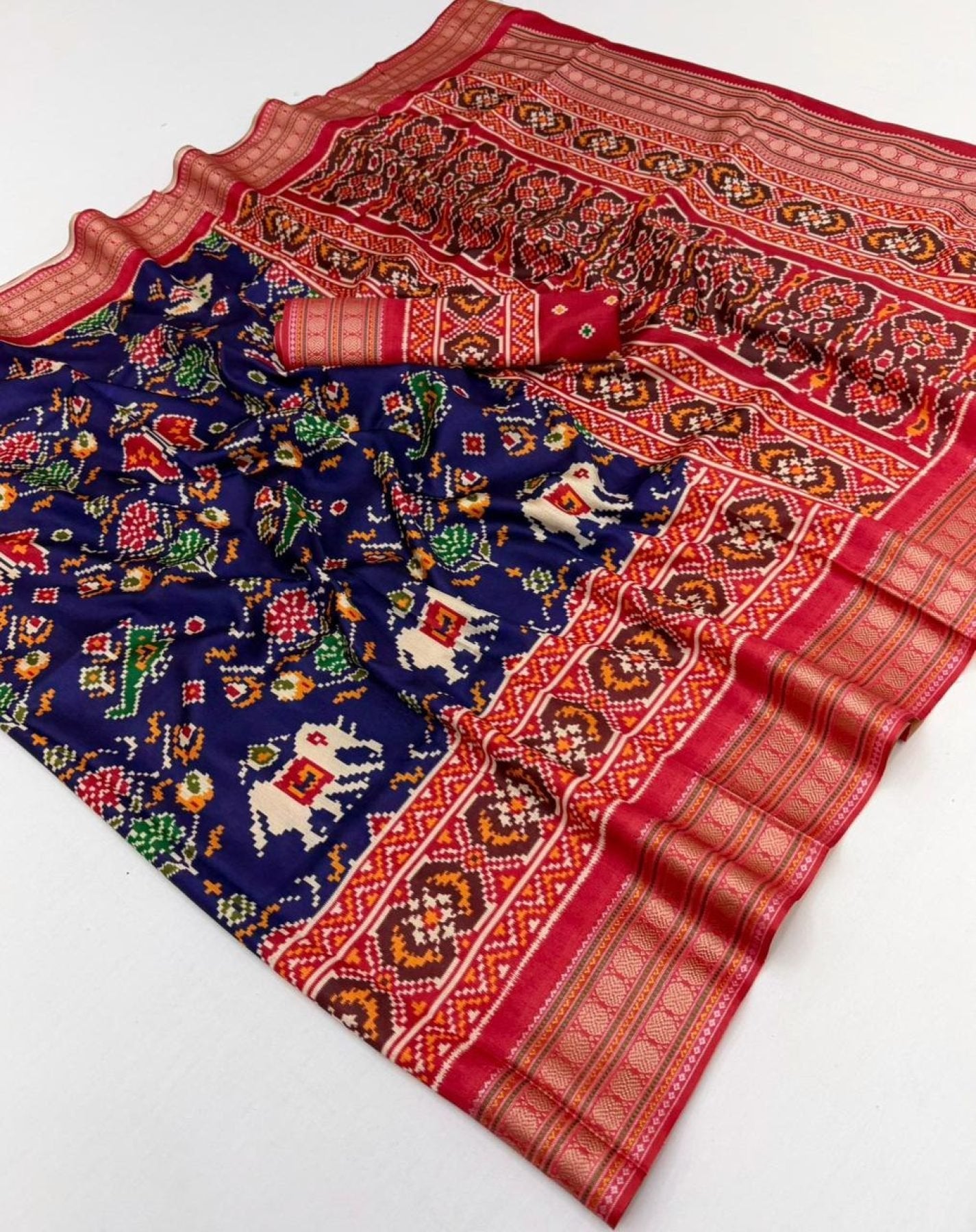 Blue Patola Saree - side drape view