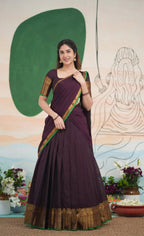 Red Half Saree Lehenga with Kanchi Cotton for Traditional Wear full drape view