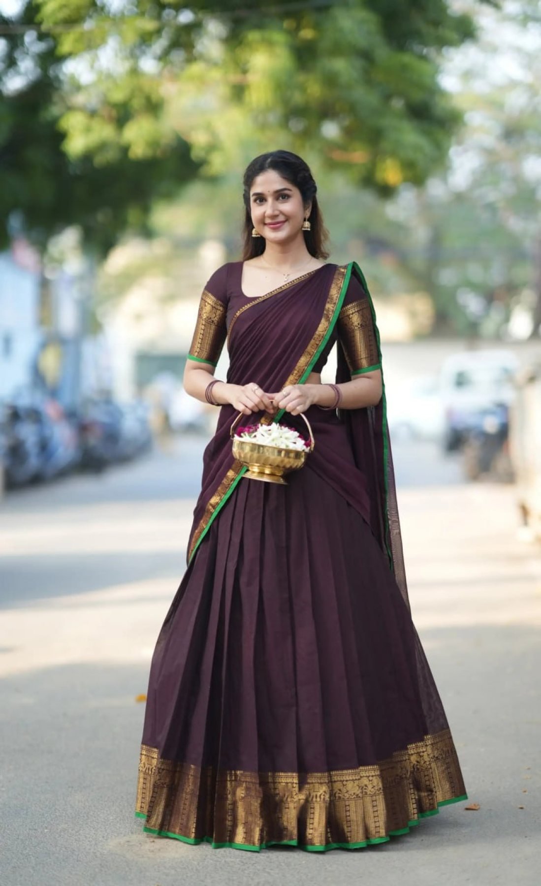 Blue Half Saree Lehenga with Kanchi Cotton for Traditional Wear embroidery close-up