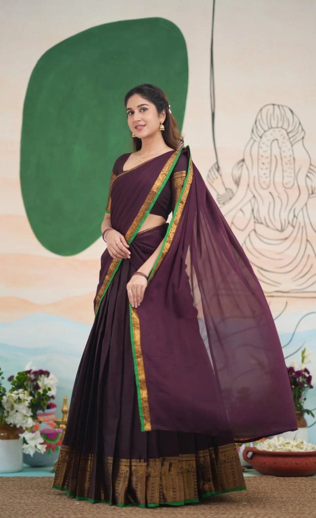 Half Saree Lehenga with Kanchi Cotton for Traditional Wear fabric texture detail