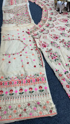 Cream Faux Georgette Lehenga with Can and Canvas Layers for Wedding Wear back view