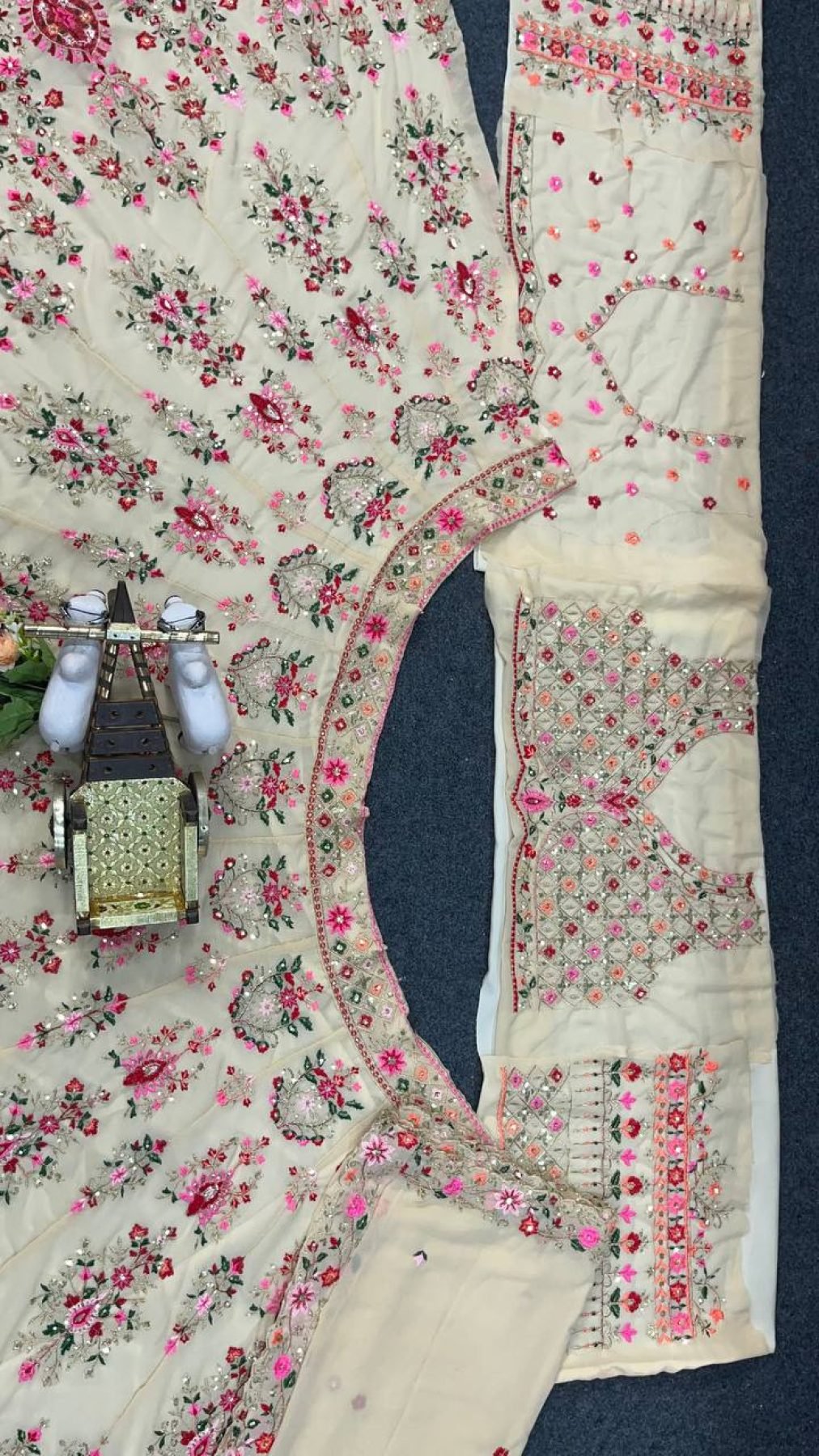 Cream Faux Georgette Lehenga with Can and Canvas Layers for Wedding Wear colour variant view