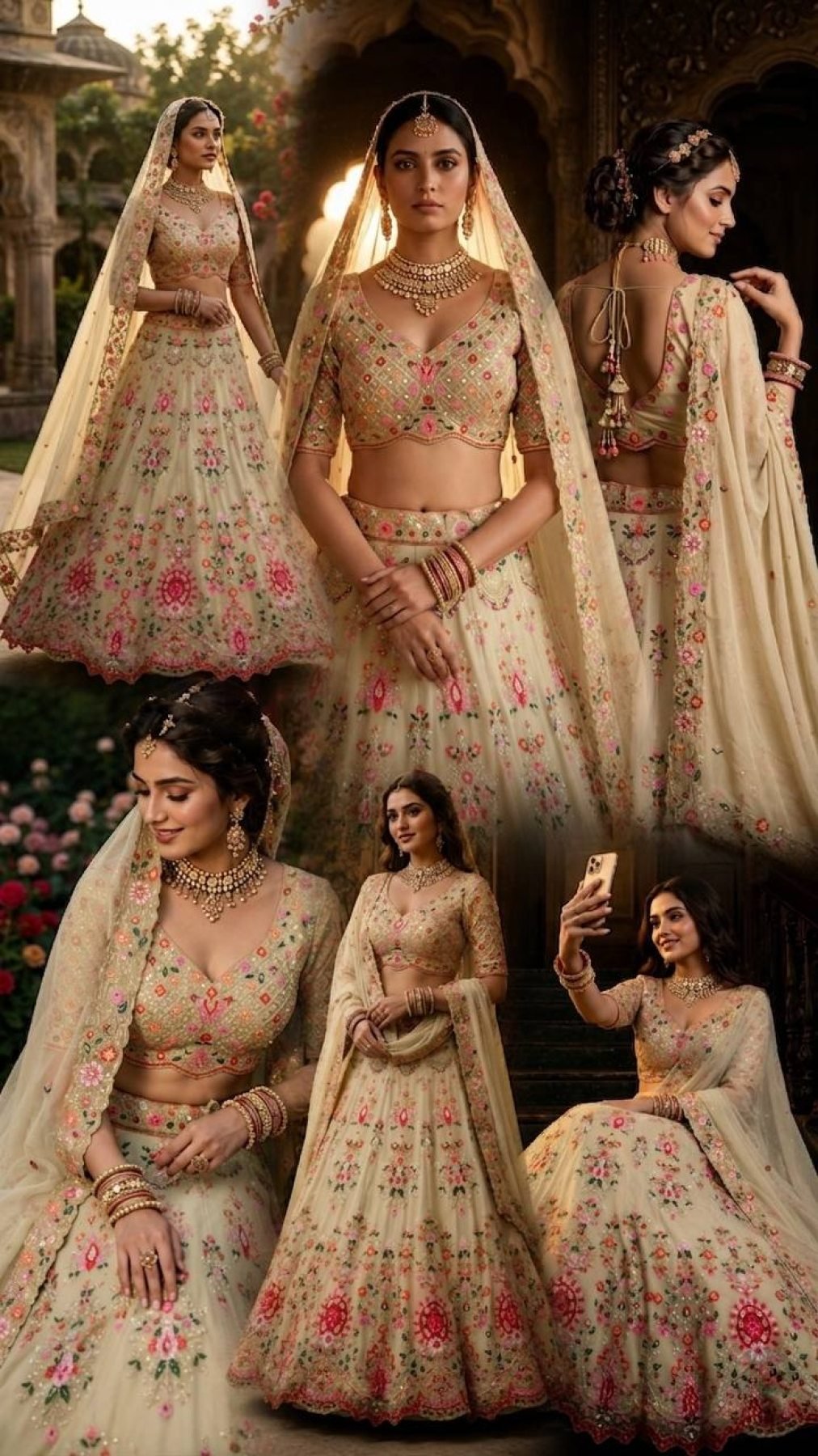 Cream Faux Georgette Lehenga with Can and Canvas Layers for Wedding Wear full drape view