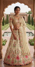 Cream Faux Georgette Lehenga with Can and Canvas Layers for Wedding Wear colour variant view