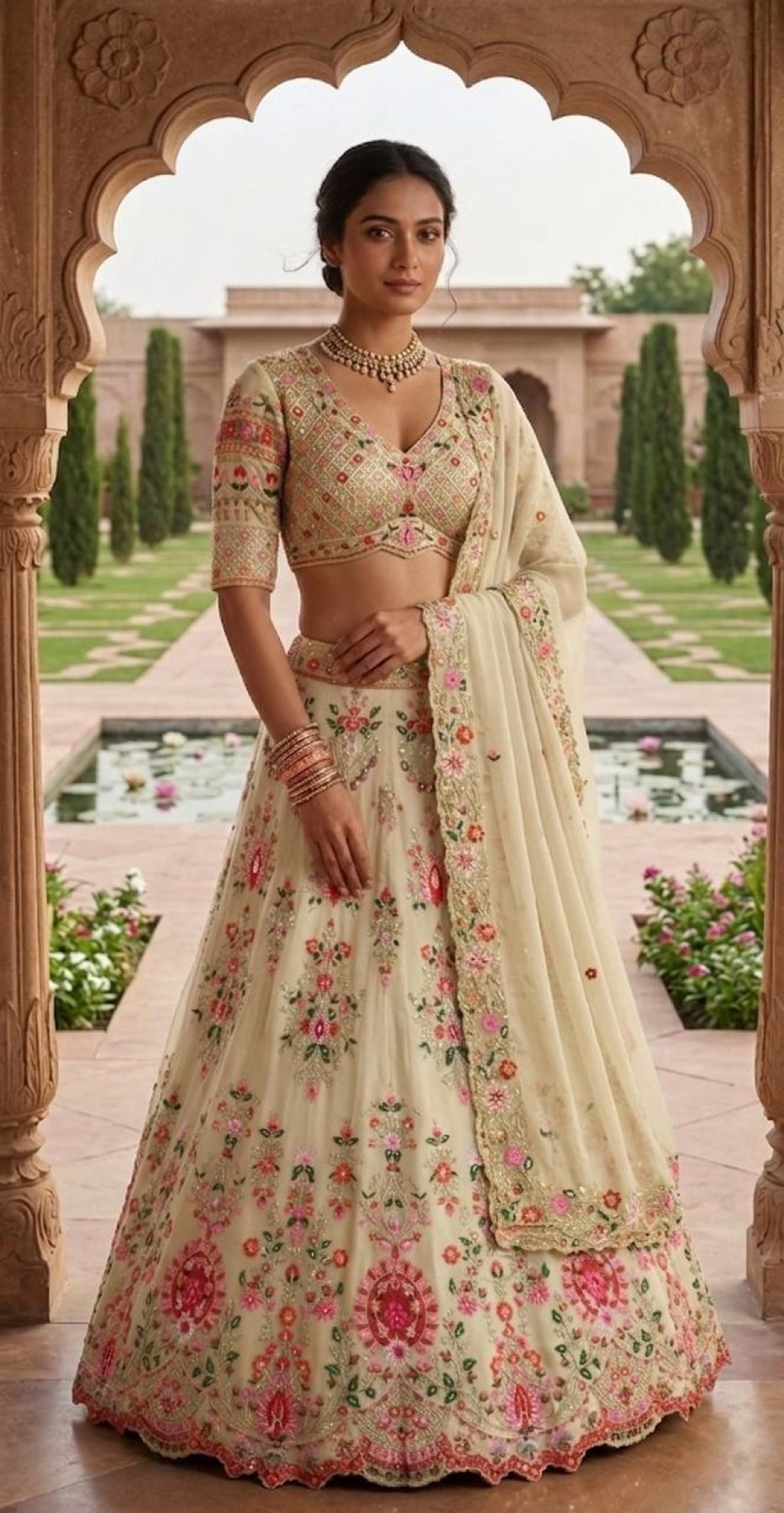 Cream Faux Georgette Lehenga with Can and Canvas Layers for Wedding Wear colour variant view