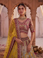 Gadhwal Lehenga Choli with Heavy Mirror and Kundan Work For Bridal Wear back view