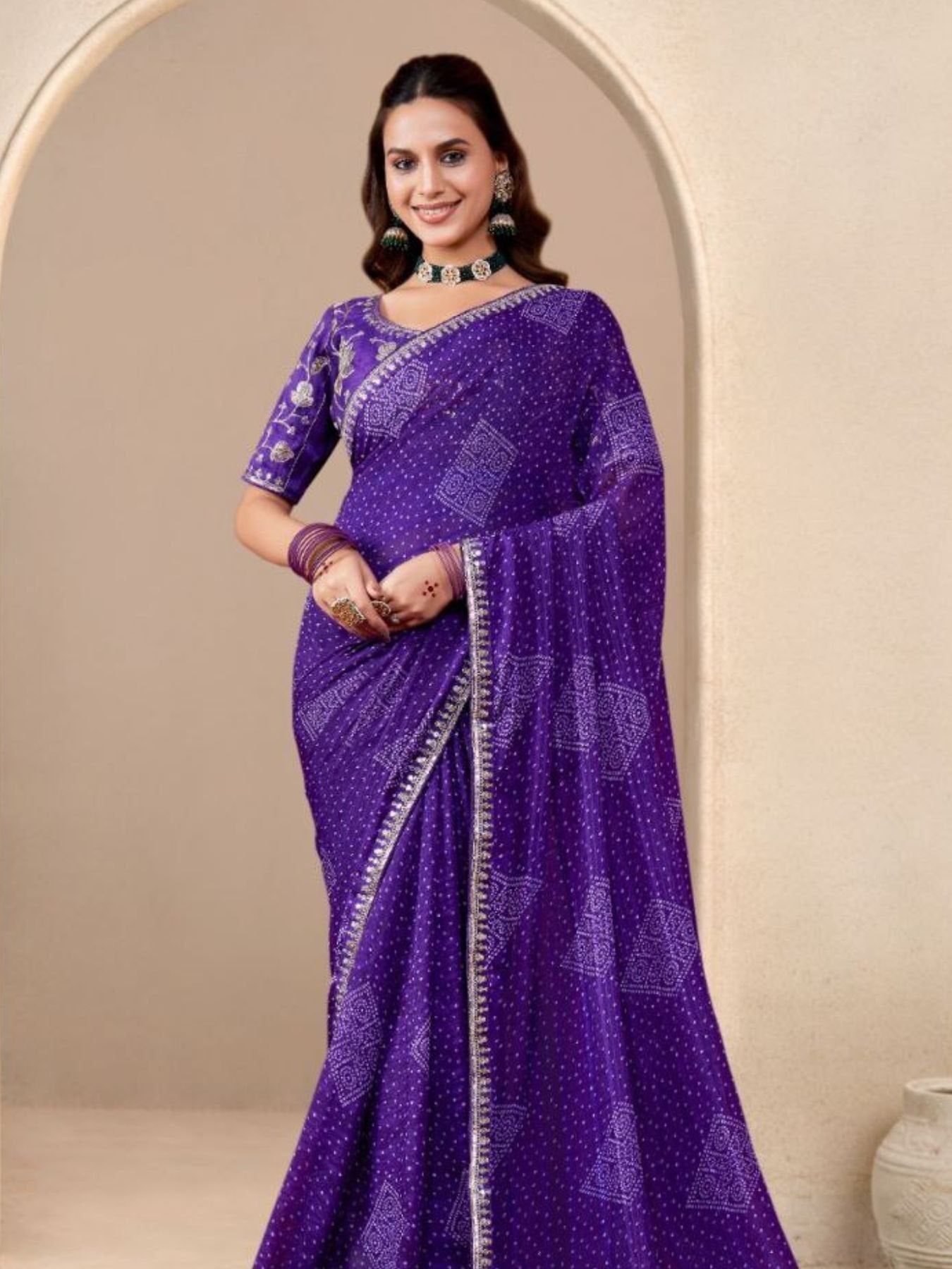 Purple Georgette Saree for women - full front view | Snyvia