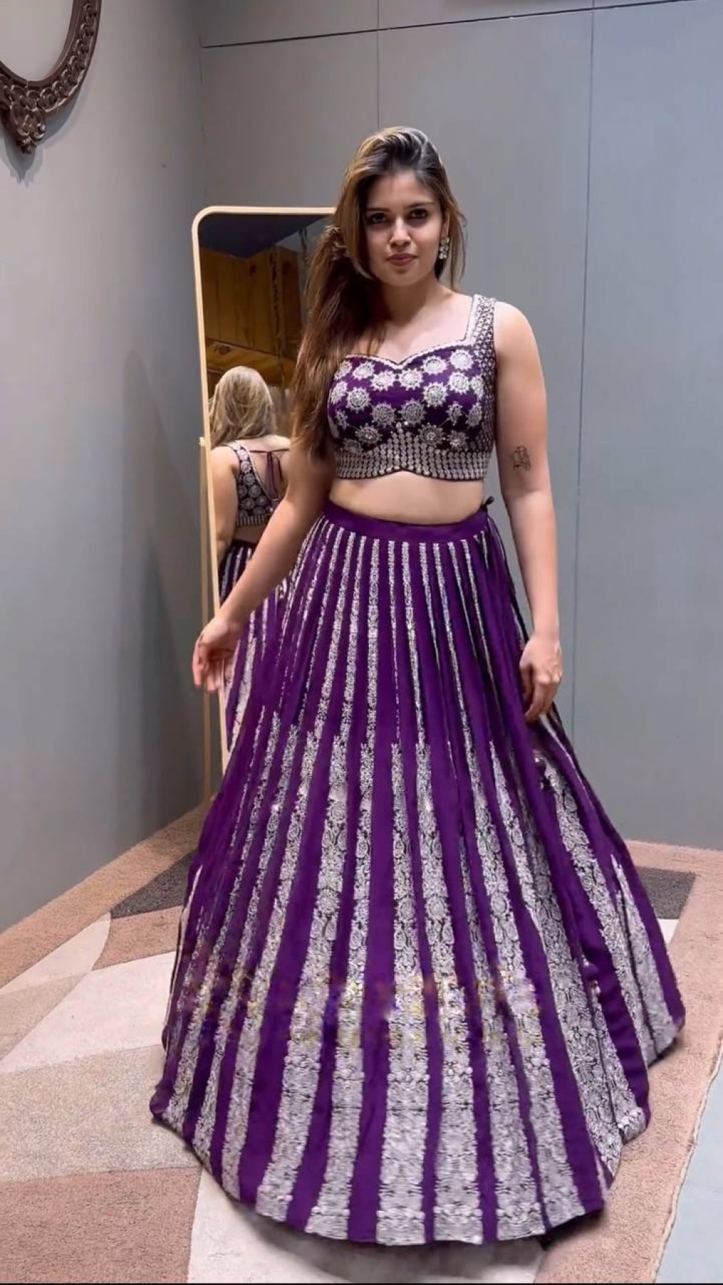 Deep Pink Chinnon Lehenga with Embroidery Wedding Ready Elegance full drape view