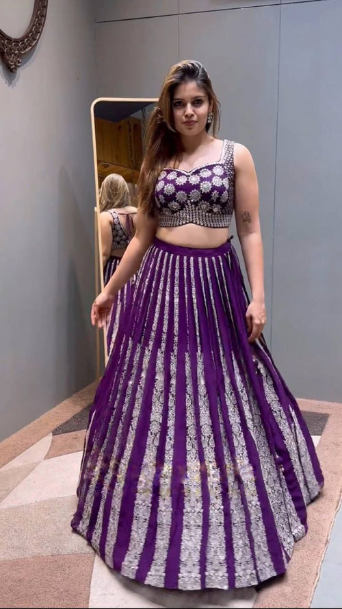 Deep Pink Chinnon Lehenga with Embroidery Wedding Ready Elegance full drape view