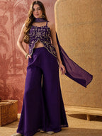 Purple Georgette Top Palazzo Set With Dupatta full set view