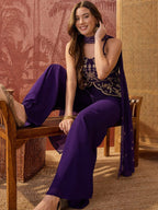 Purple Georgette Top Palazzo Set With Dupatta embroidery close-up