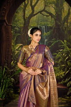 Purple Kanjivaram Saree - drape and pallu detail